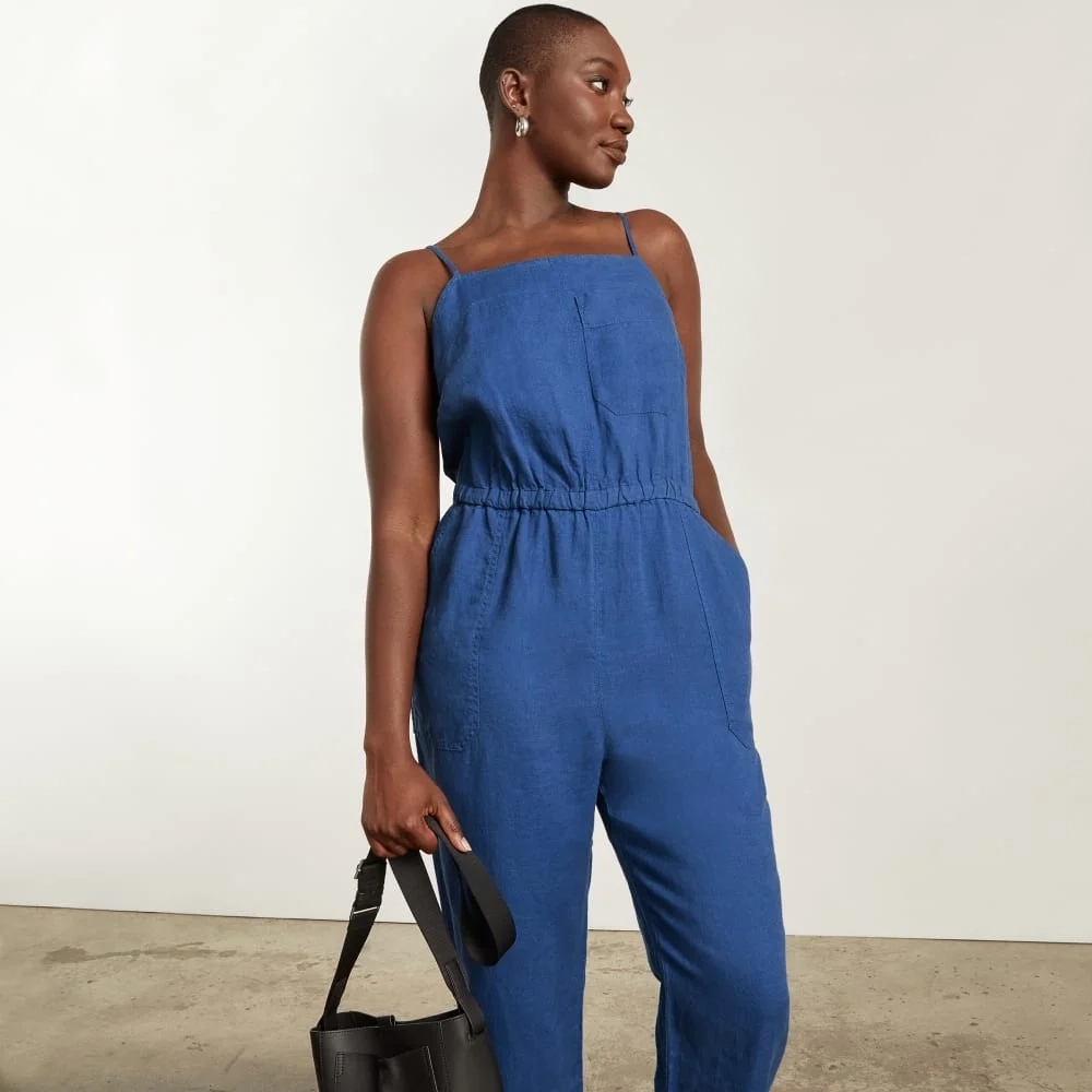 The Linen Shoestring Jumpsuit | Deep Blue (2)