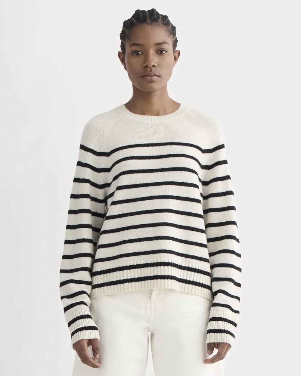 The Boxy Crew in Cashmere | Bone / Black