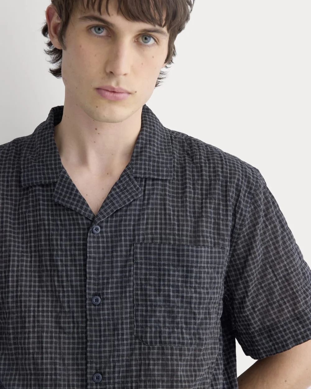 Textured Voile Resort Shirt | Black Plaid (2)