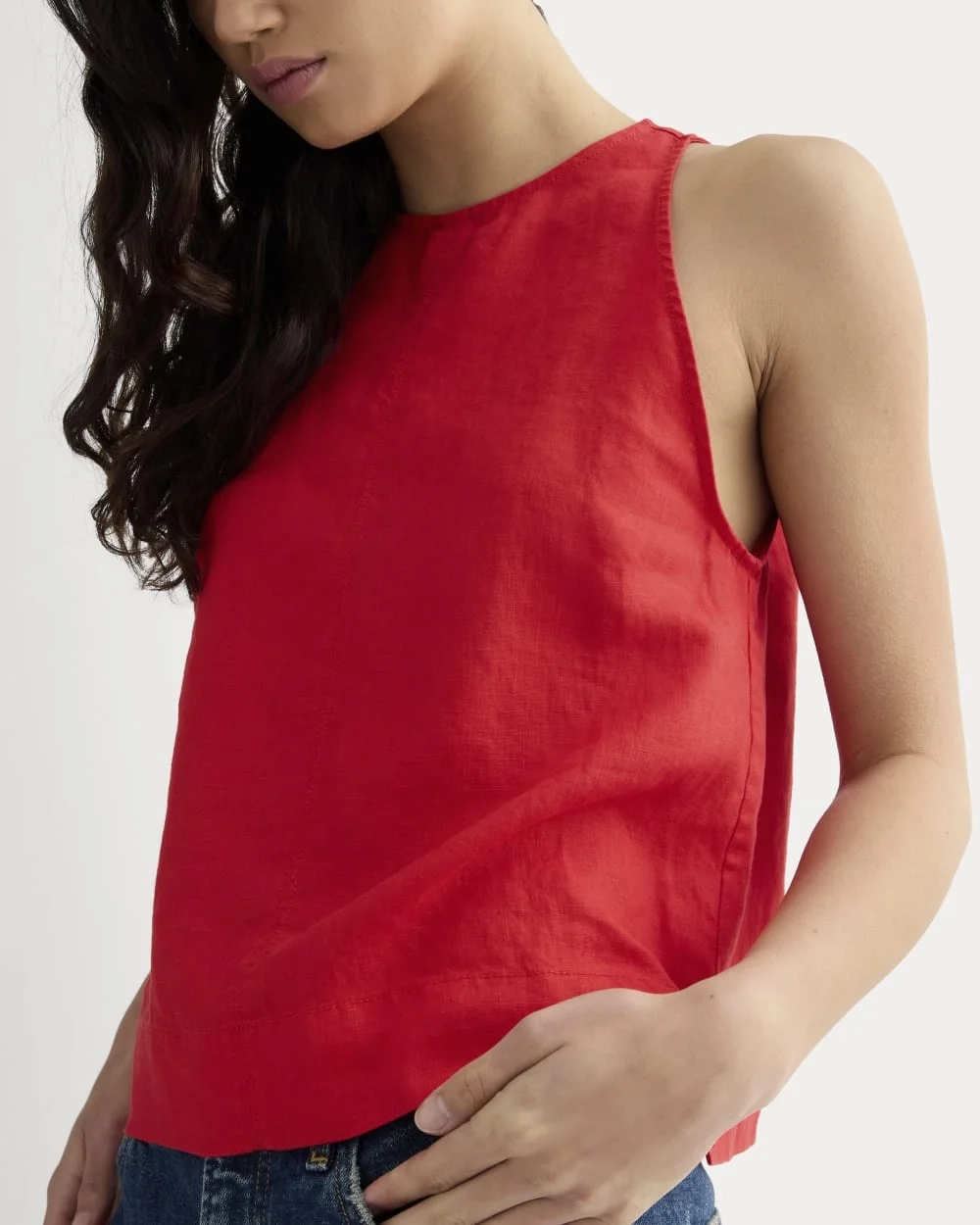 The Linen High-Neck Tank | Classic Red (3)