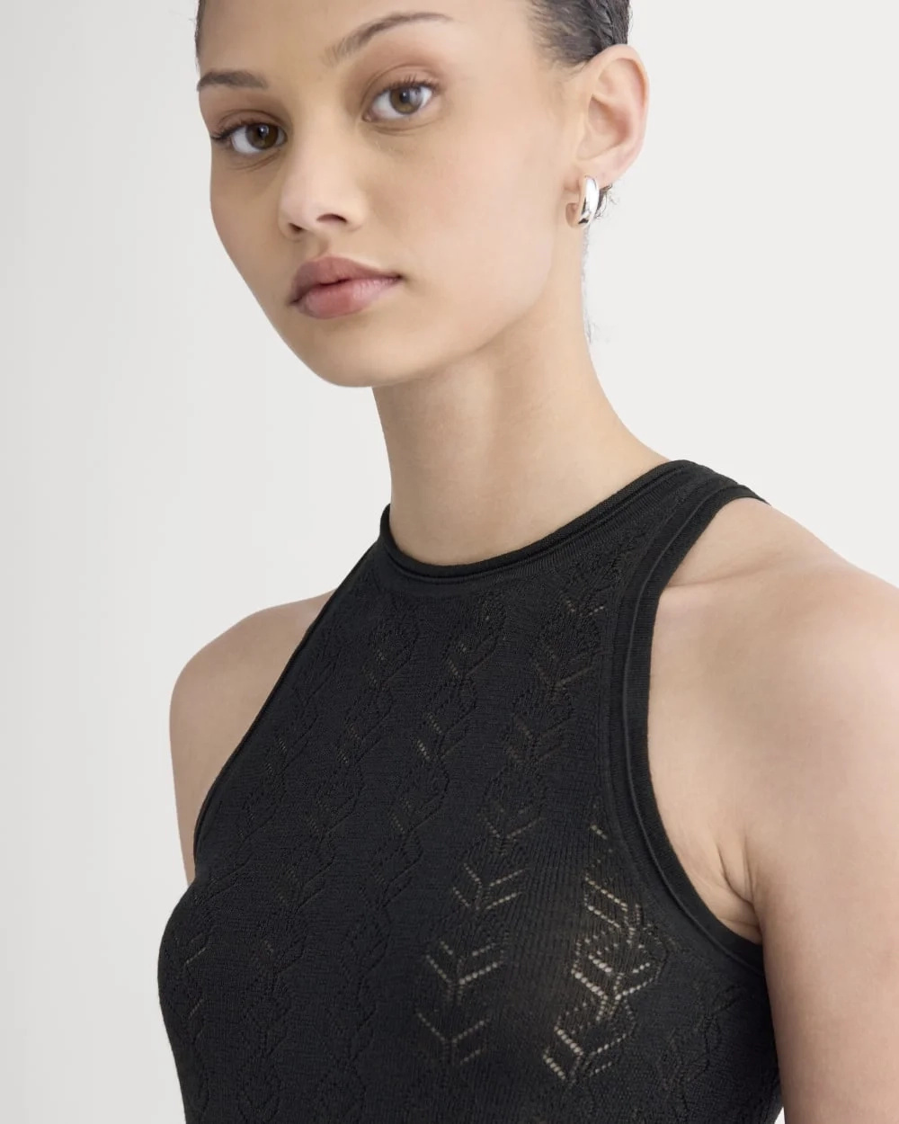 The Pointelle Racerback Tank in Ultrafine Merino | Black (2)