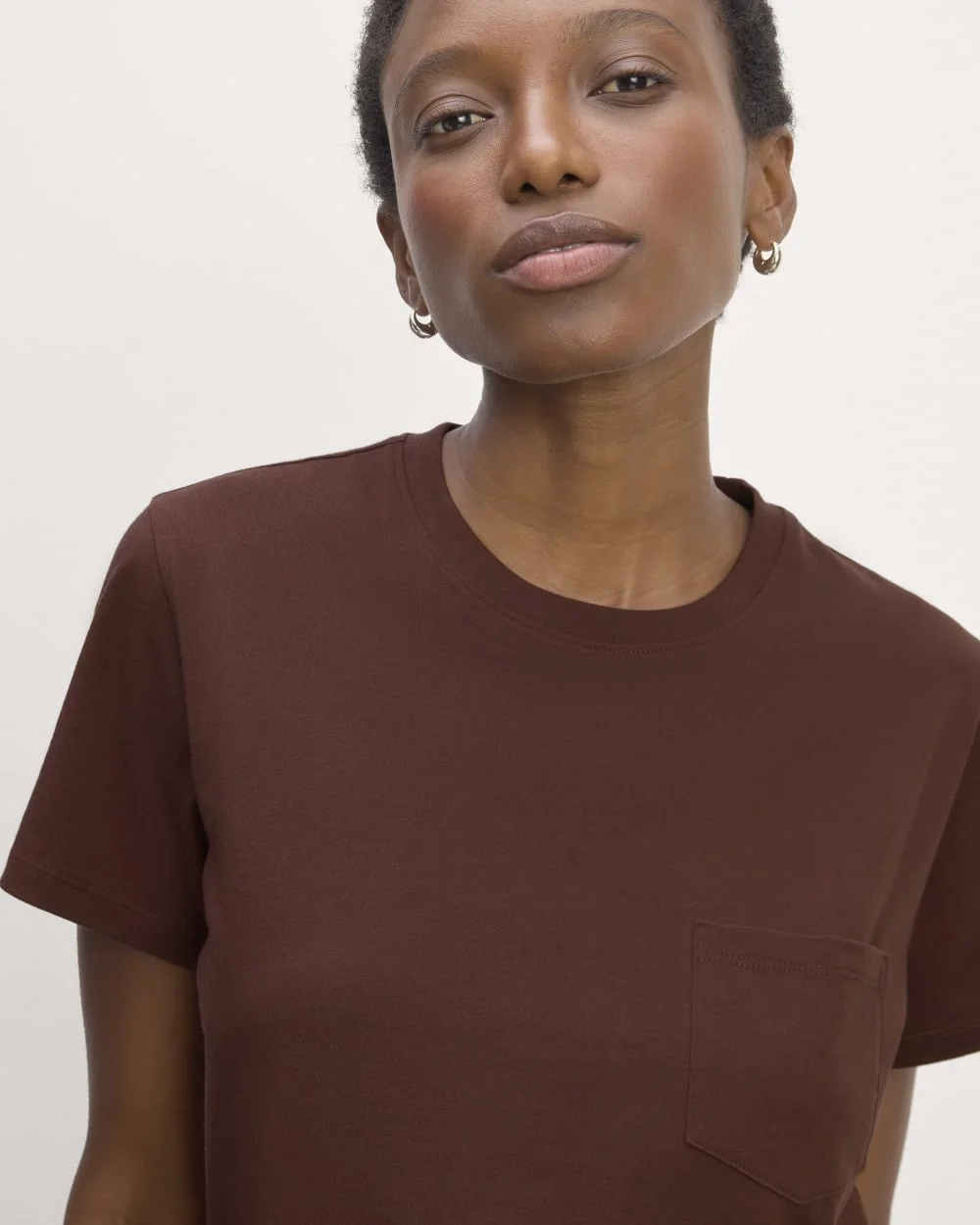 The Box-Cut Tee in Essential Cotton | Dark Mahogany | Pocket (2)
