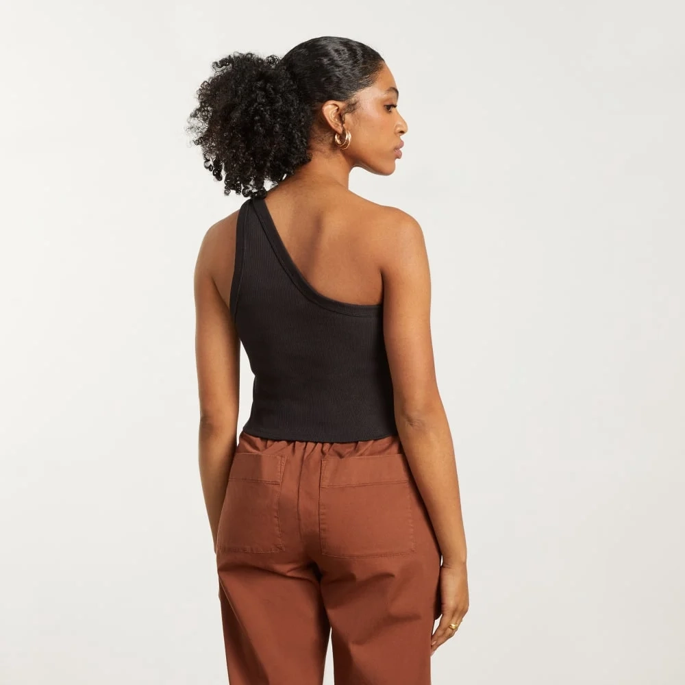 The Ribbed One-Shoulder Tank | Black (2)