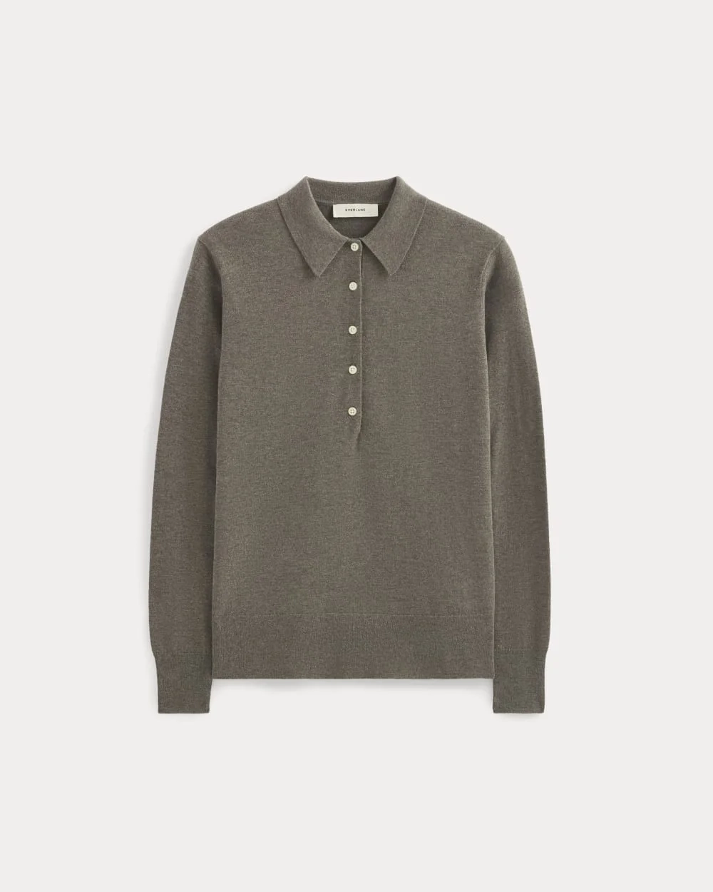 Oversized Polo Sweater in Cotton Merino | Heather Ash Taupe (2)
