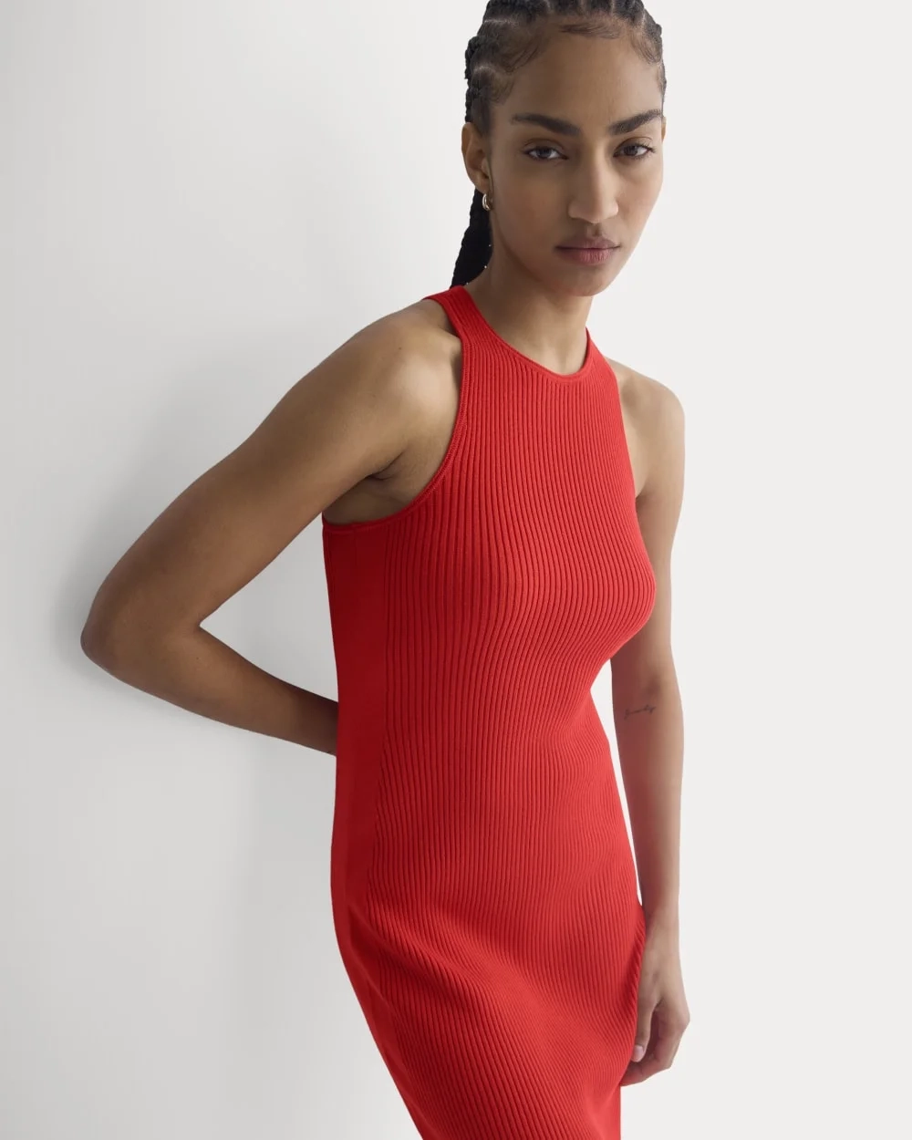 Cutaway Ribbed Midi Dress | Fiery Red (2)