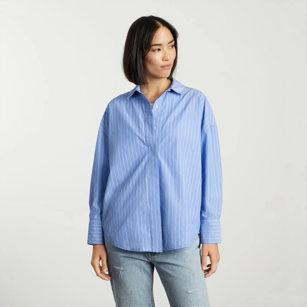 The Oversized Poplin Shirt | Powder Blue / White (2)