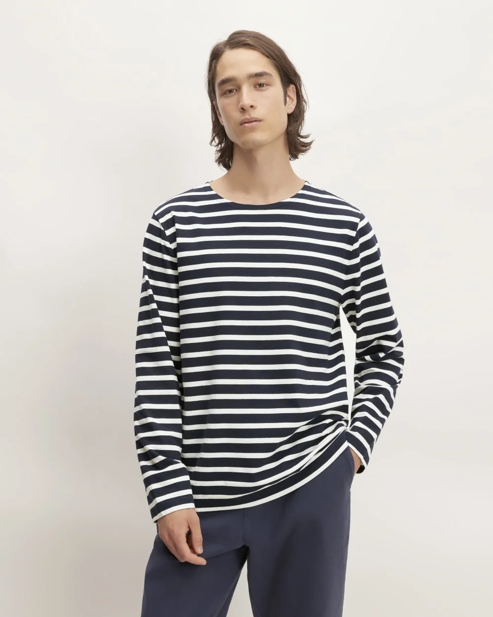 The Premium-Weight Long-Sleeve Mariner Tee |  Navy / Bone
