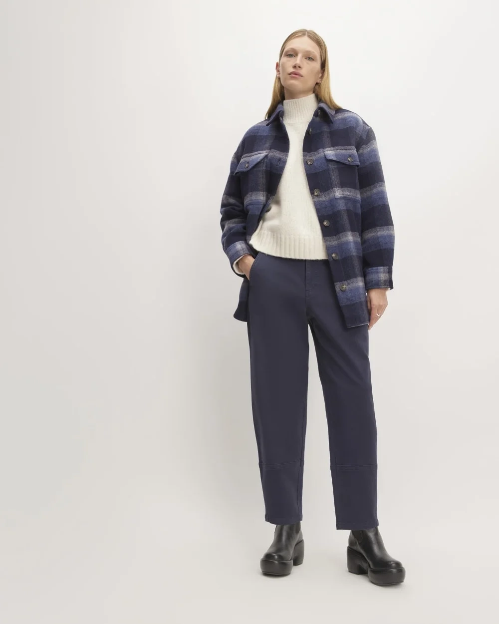 The Italian ReWool® Oversized Shirt Jacket | Navy / Shadow Plaid (2)