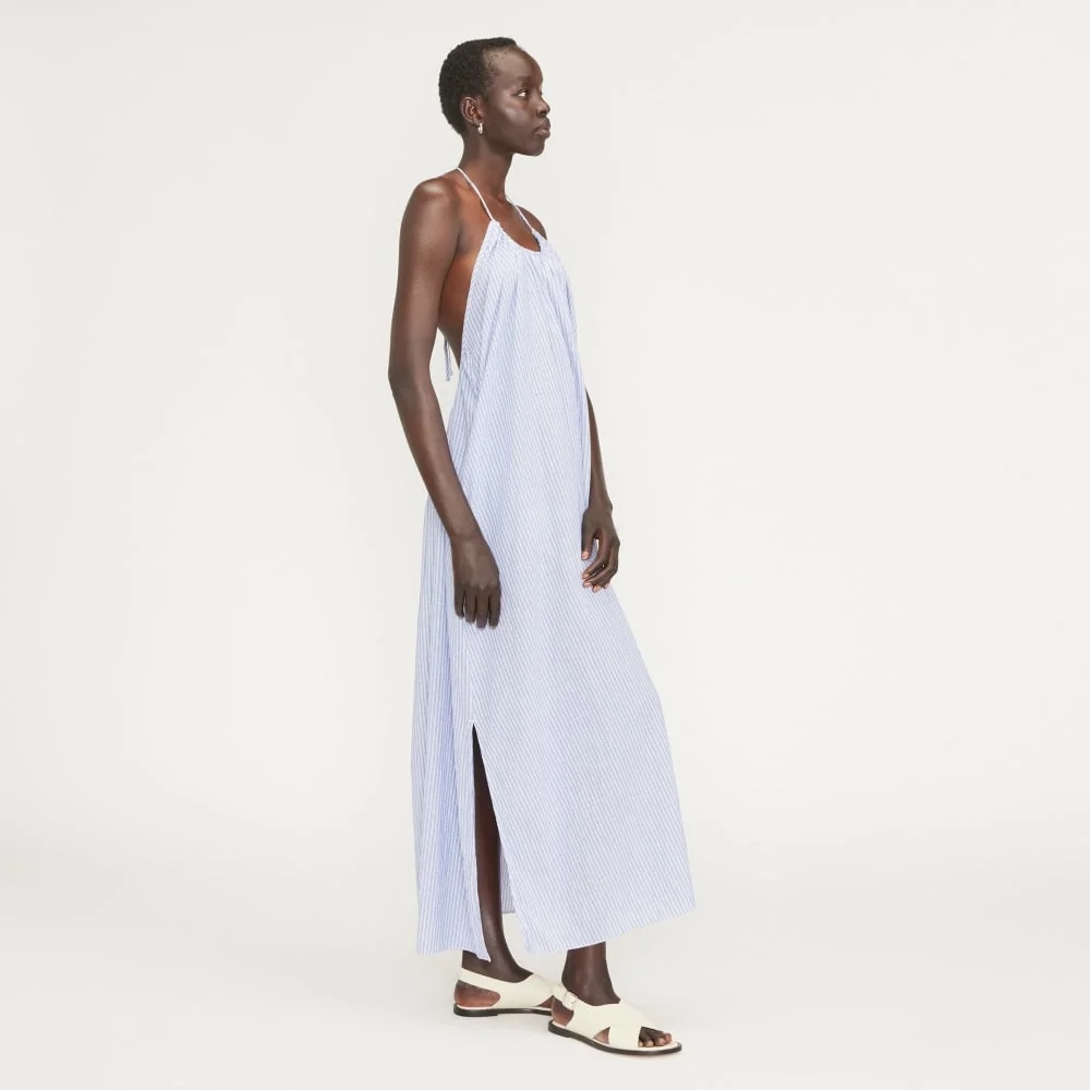 The Tie-Back Halter Dress | Mazarine Blue / Optic White (2)