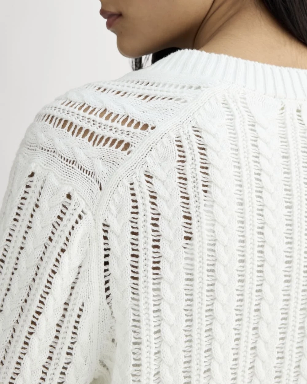 The Mesh Cable V-Neck in Everyday Cotton | White (2)