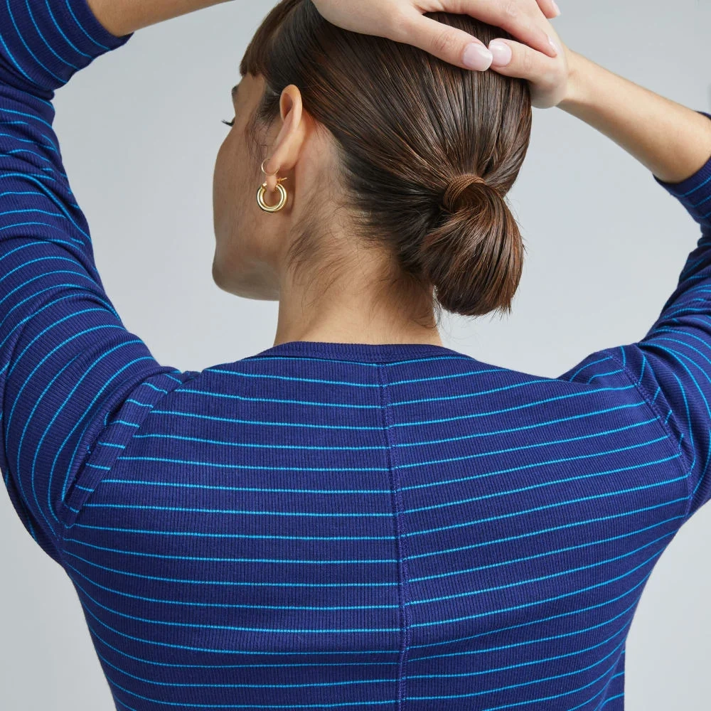 The Pima Micro-Rib Long-Sleeve Crew | Ocean Cavern / Horizon Blue (2)
