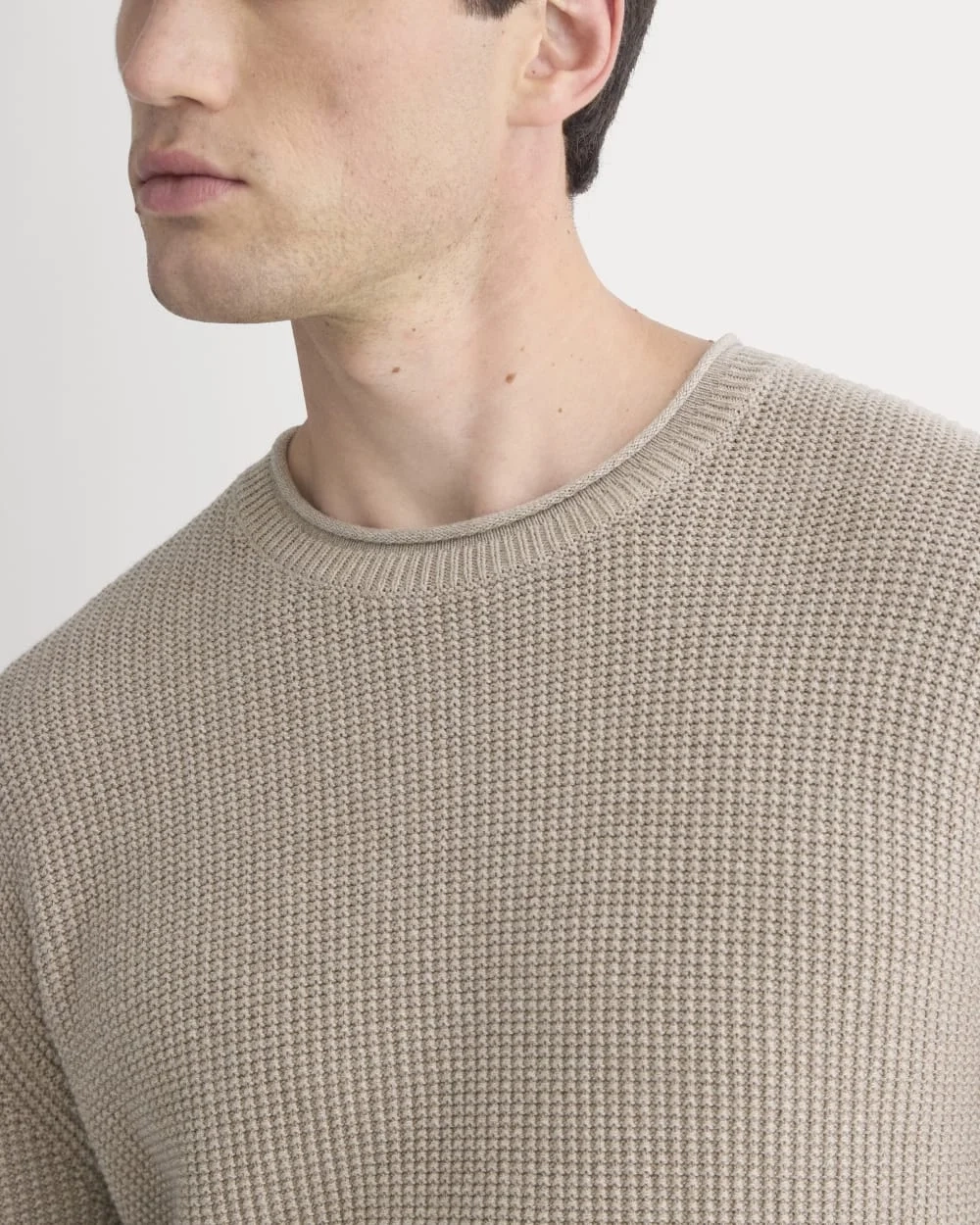 Waffle Rollneck Crew in Everyday Cotton | Heathered Oatmeal (2)
