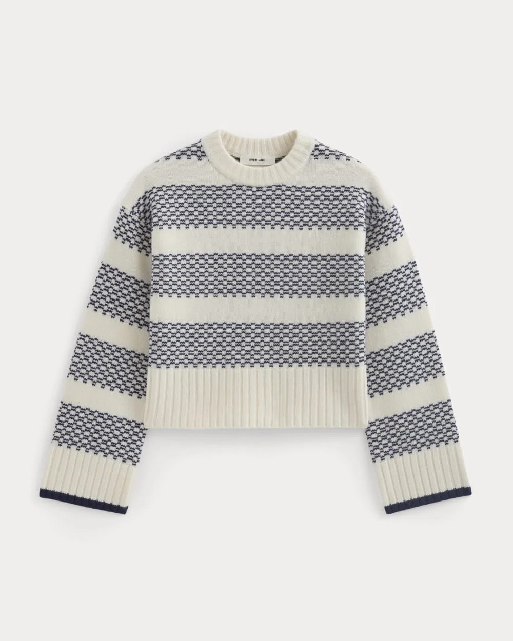 Nordic Cropped Boxy Crew in Luxe Merino | Bone/True Navy (2)