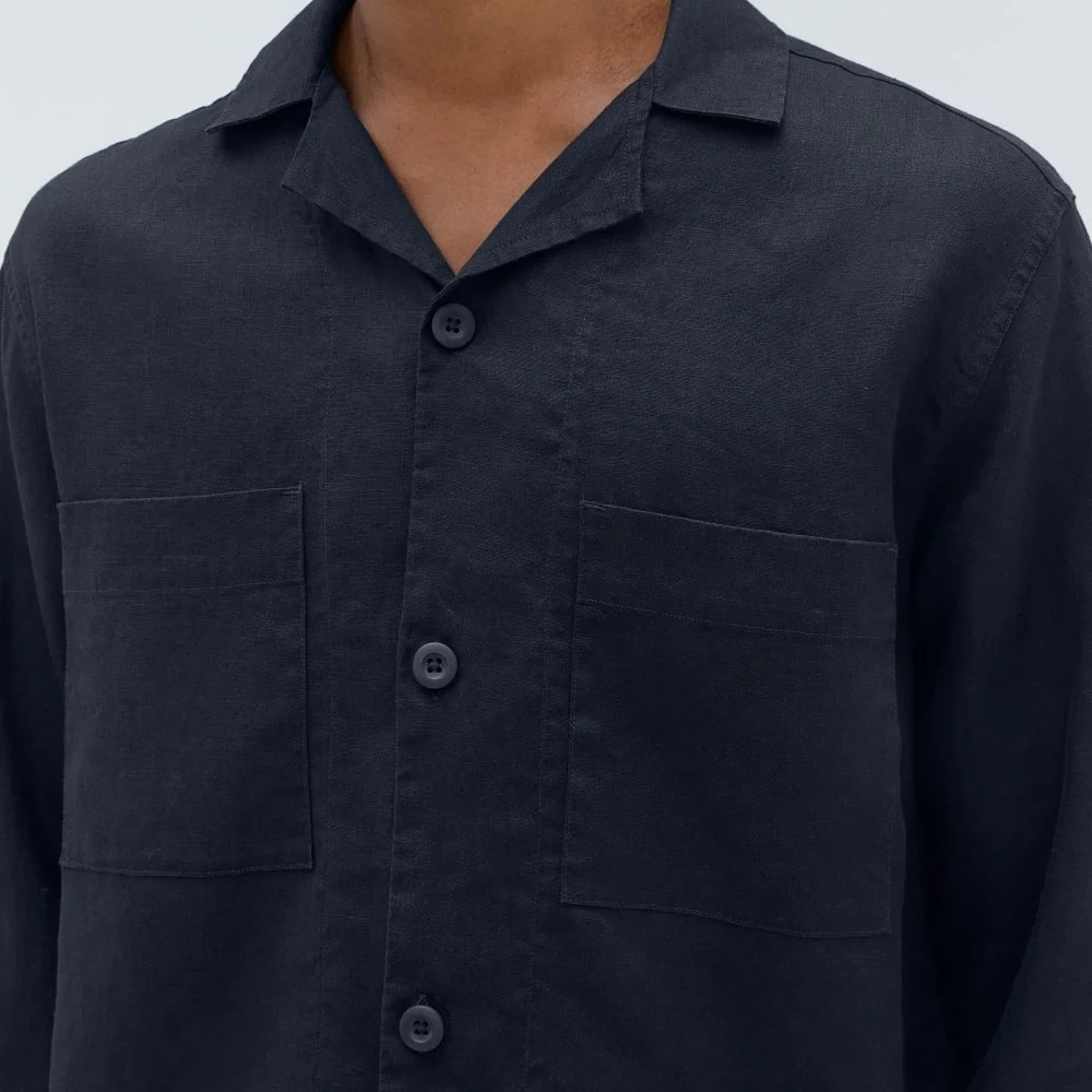 The Long Sleeve Linen Camp Shirt | Deep Navy (2)