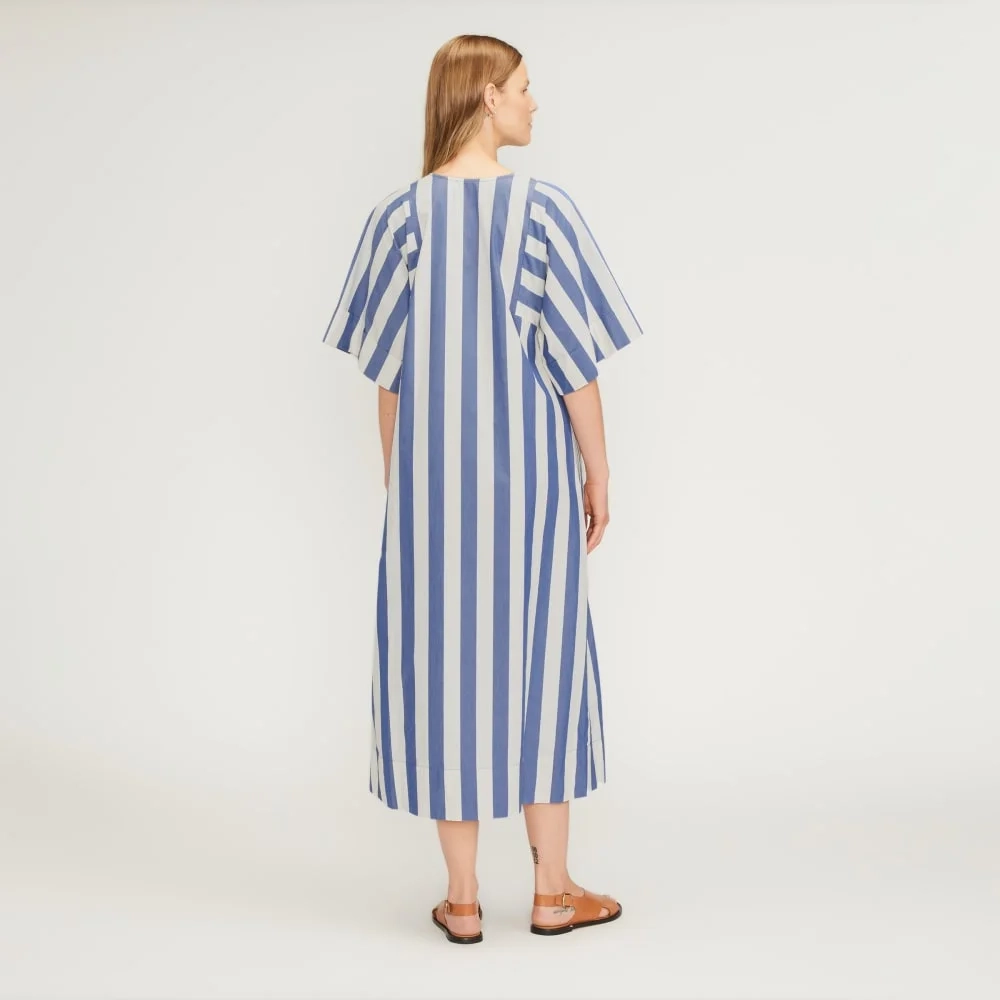 The Poplin Caftan Dress | Mazarine Blue / Bone (2)