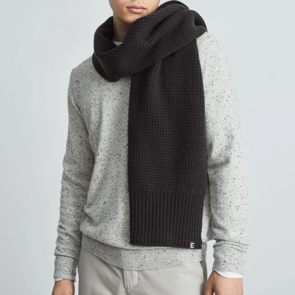 The Felted Merino Waffle-Knit Scarf | Black (3)