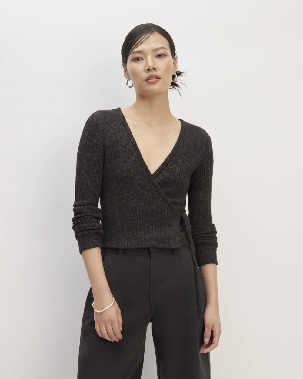 The Cozy Rib Wrap Top | Black