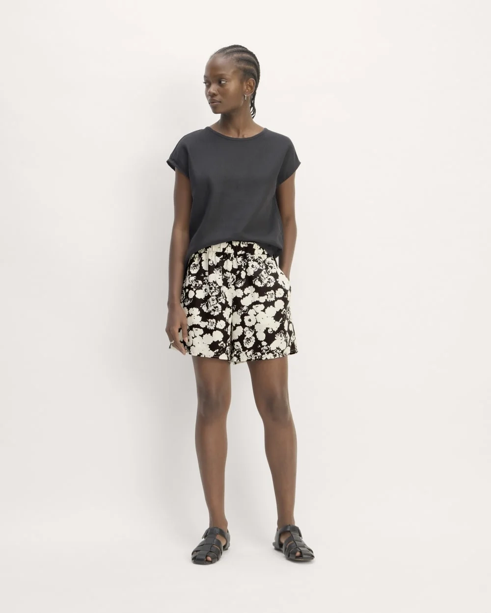 The Linen Easy Short | Black / Bone Floral