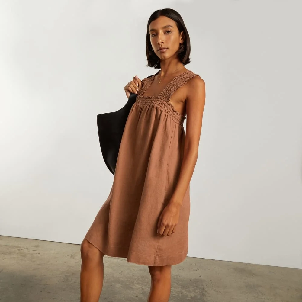 The Smocked Linen Dress | Tawny Brown (3)