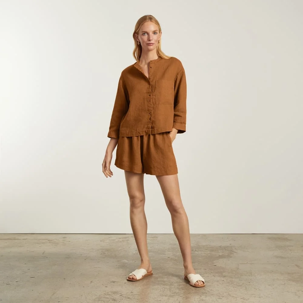 The Linen Billow Blouse | Tawny Brown (2)