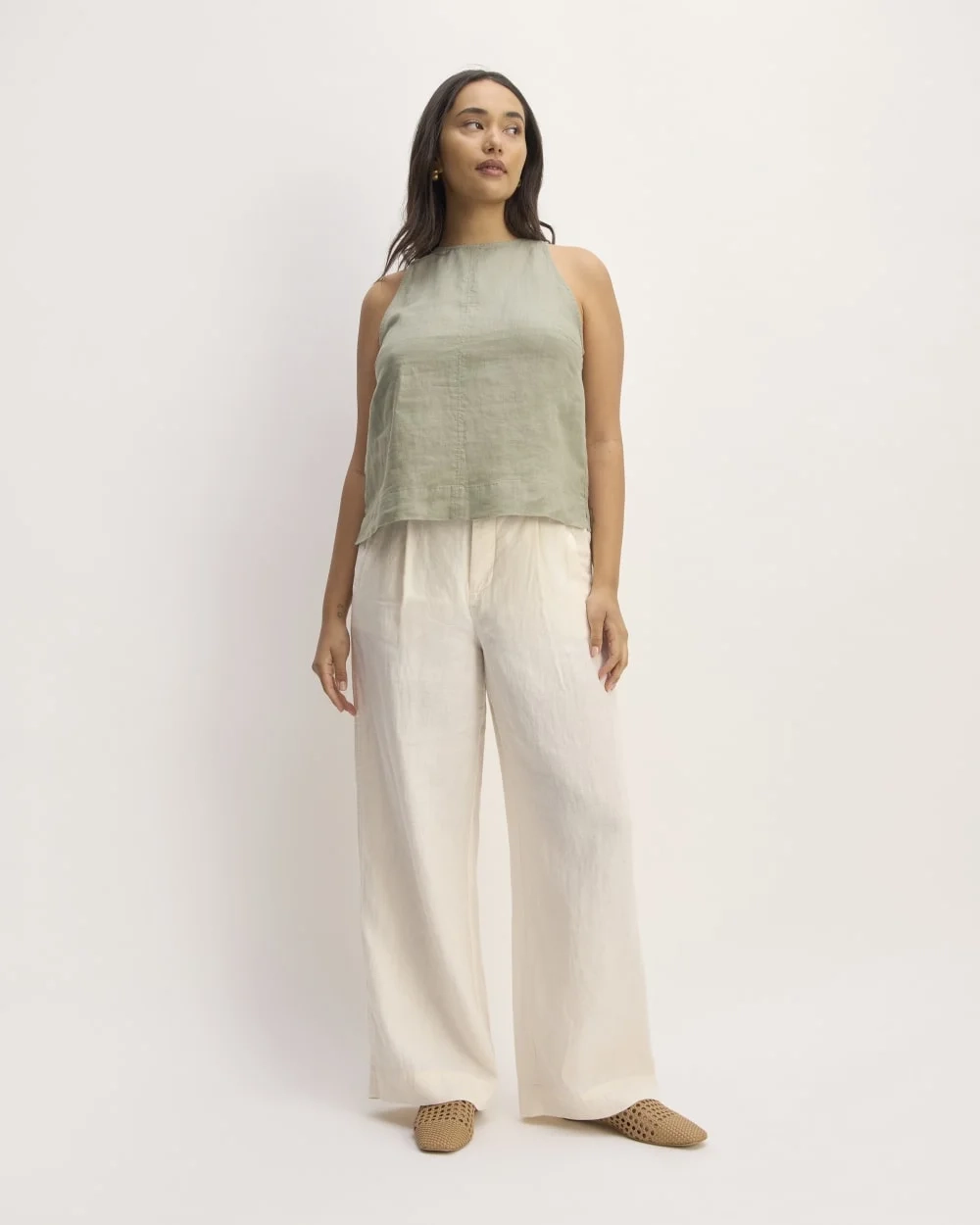 The Linen High-Neck Tank | Sage Green (2)