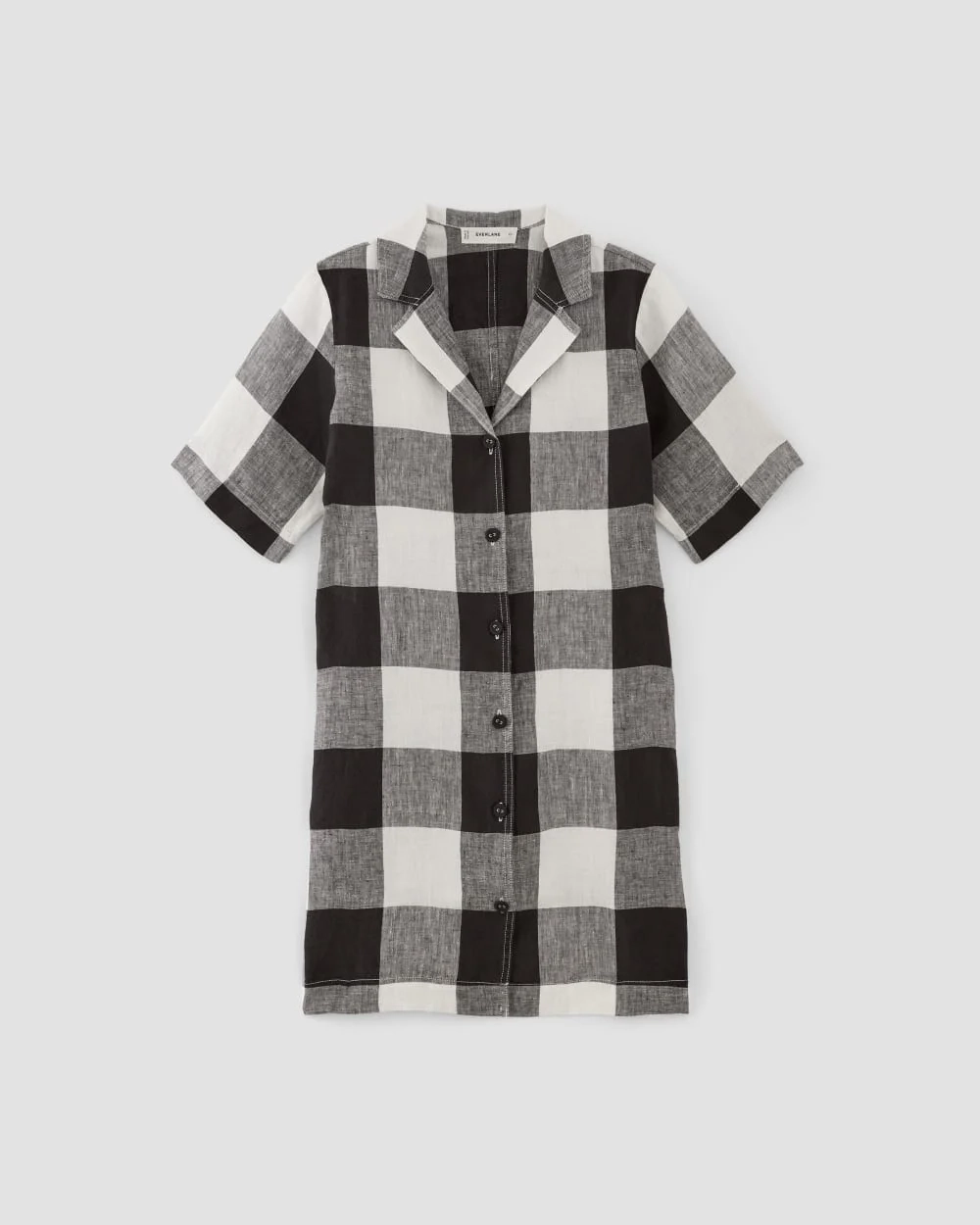 The Shirtdress in Linen | Bone / Black Check (2)