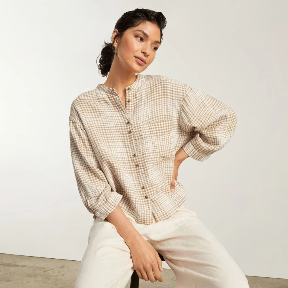 The Linen Billow Blouse | Iced Coffee Grid (2)