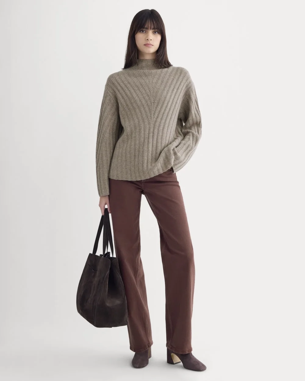 Funnel-Neck Sweater in Wool Cashmere | Light Heathered Taupe (2)