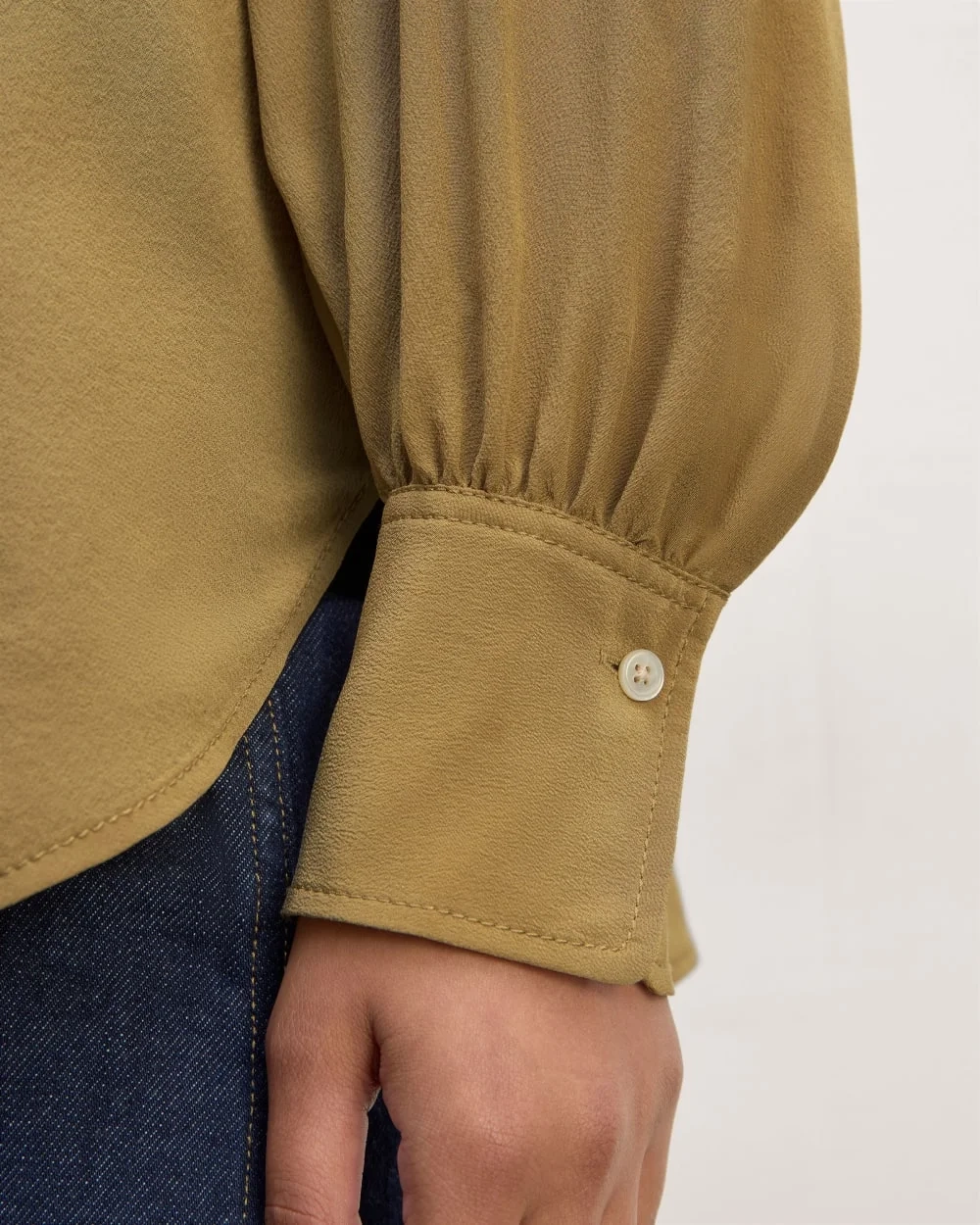 The Henley Shirt in Washable Silk | Fennel Seed (2)