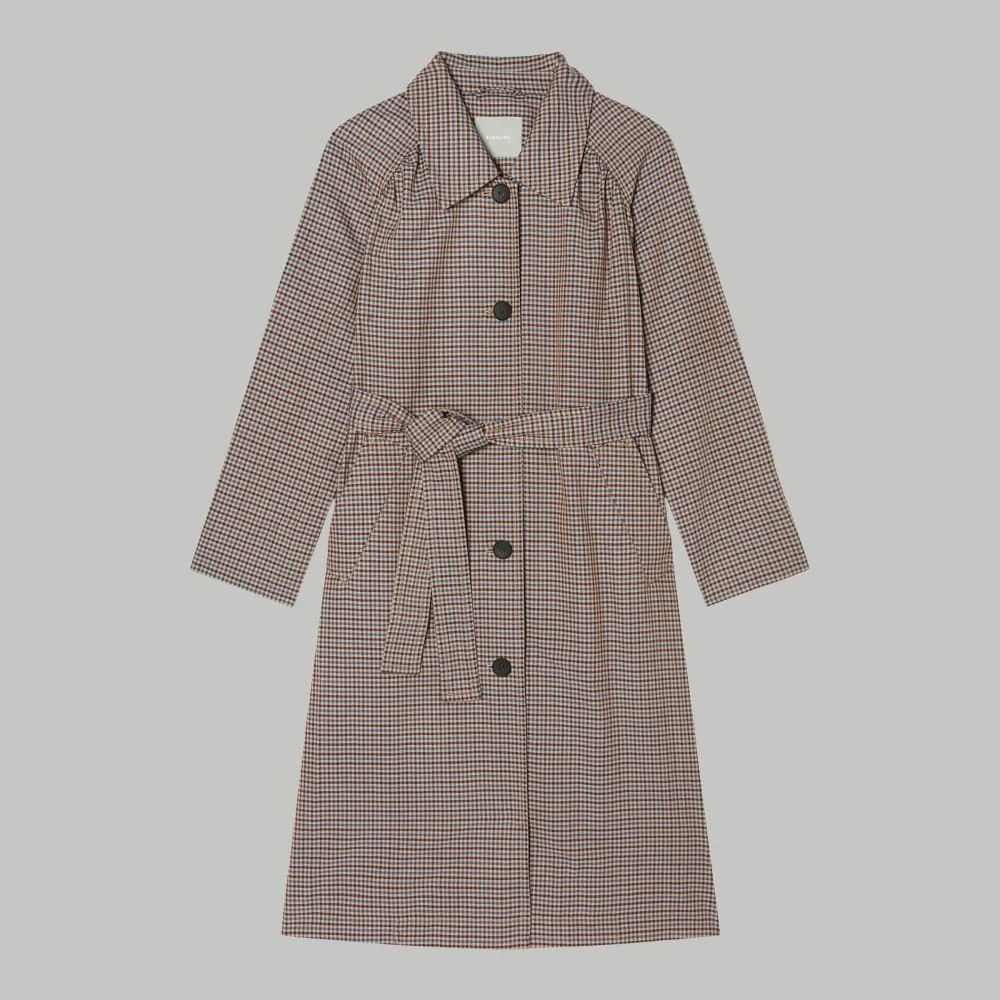 The Gathered Drape Trench | Blue / Brown Houndstooth (3)