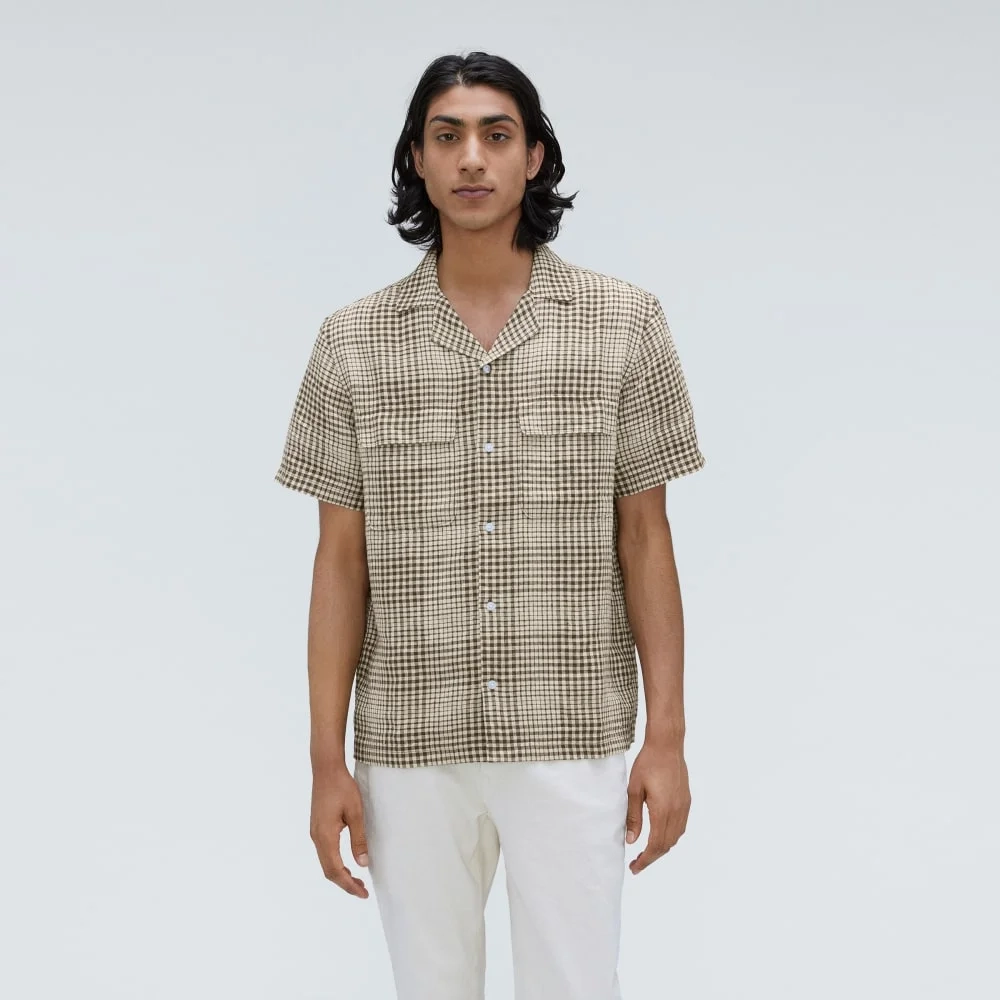 The Resort Shirt in Linen | Beech / Parchment Grid (2)
