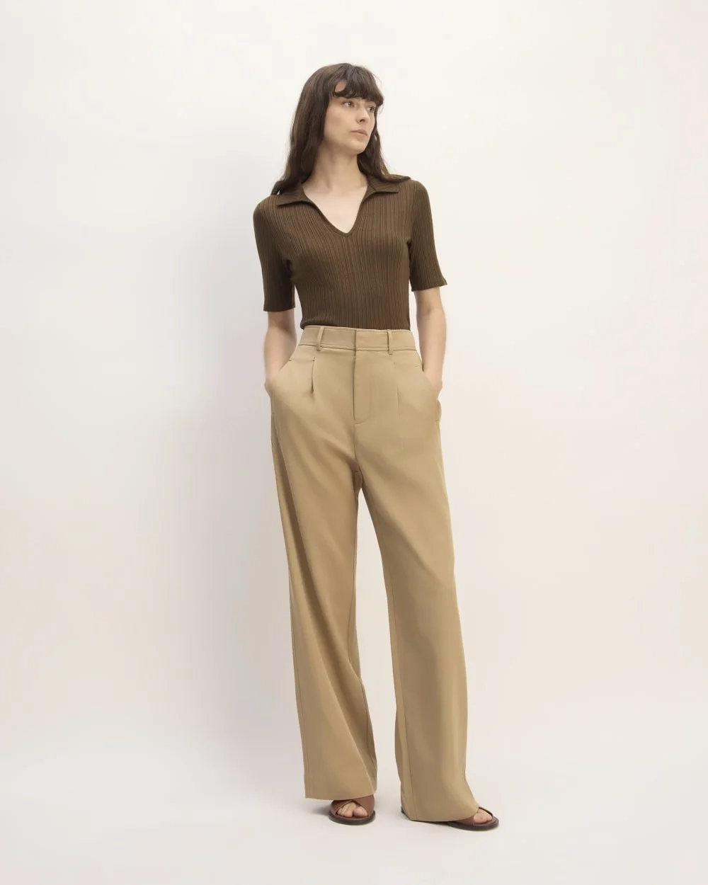 The Rib Soft Knit Open Collar Polo | Cocoa (2)