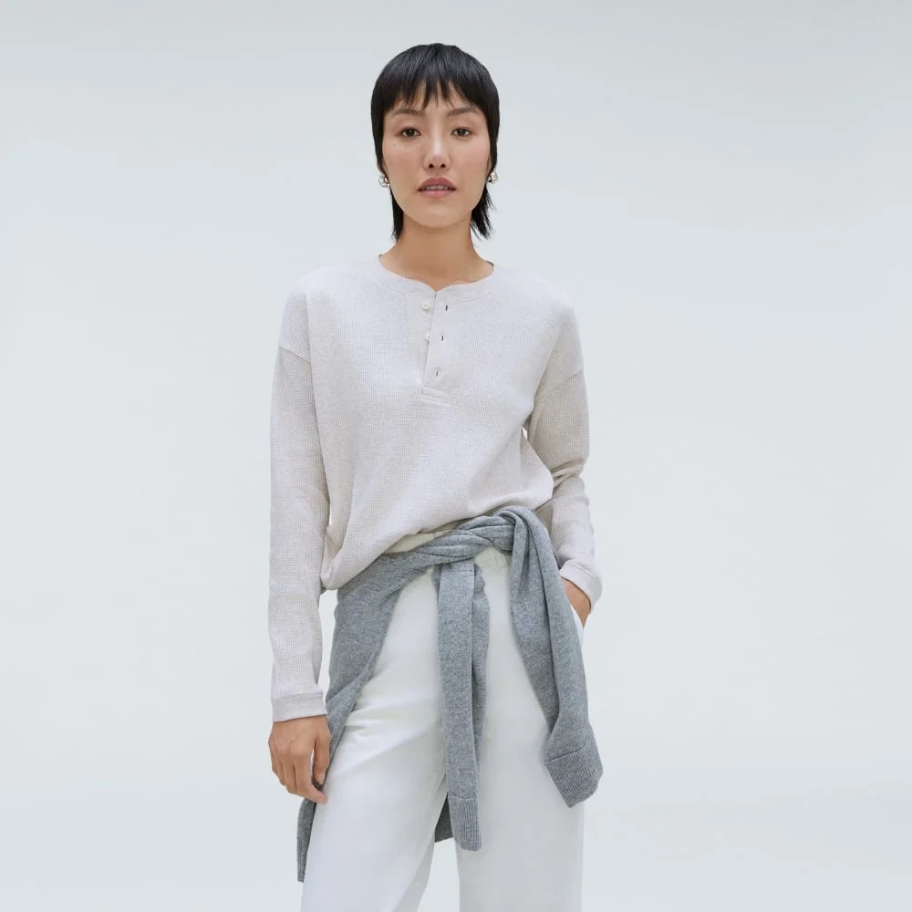 The Organic Cotton Waffle Henley | Heathered Tan (2)