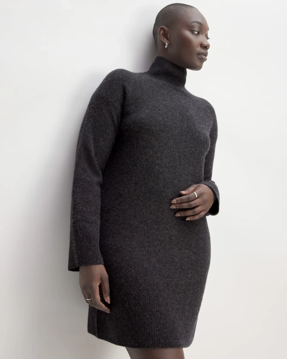 The Cozy Stretch Turtleneck Dress | Charcoal (2)