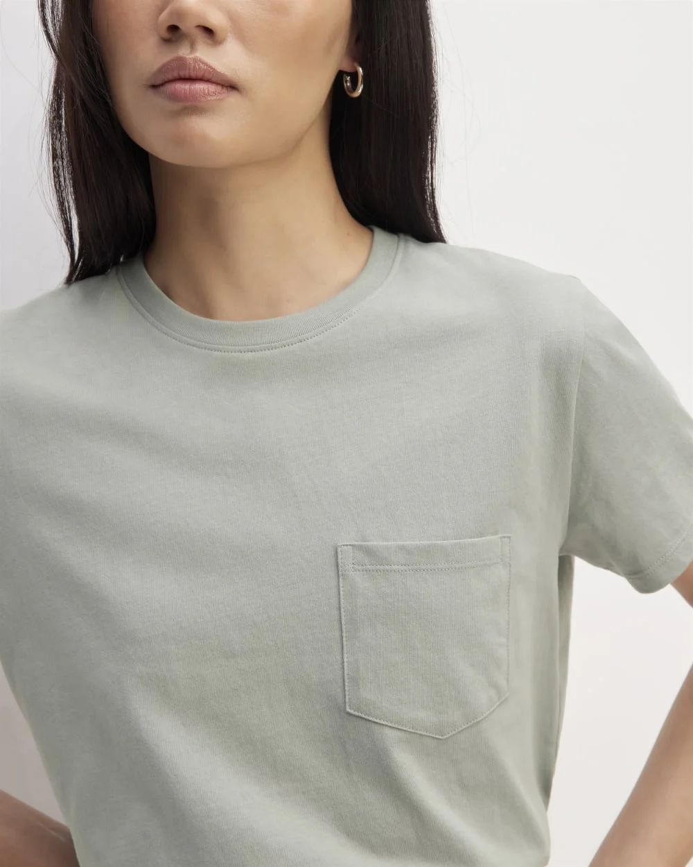 The Box-Cut Tee in Essential Cotton | Sage Green | Pocket (2)