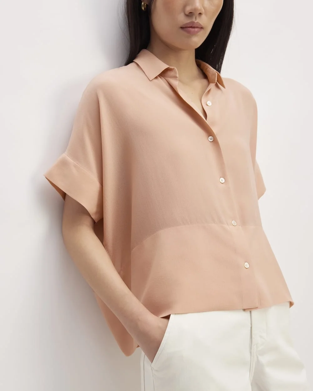 The Boxy Shirt in Washable Silk | Blush Pink (2)