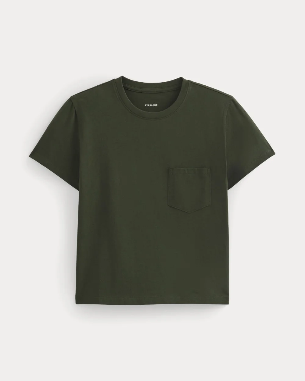 The Box-Cut Tee in Essential Cotton | Dark Green | Pocket (2)