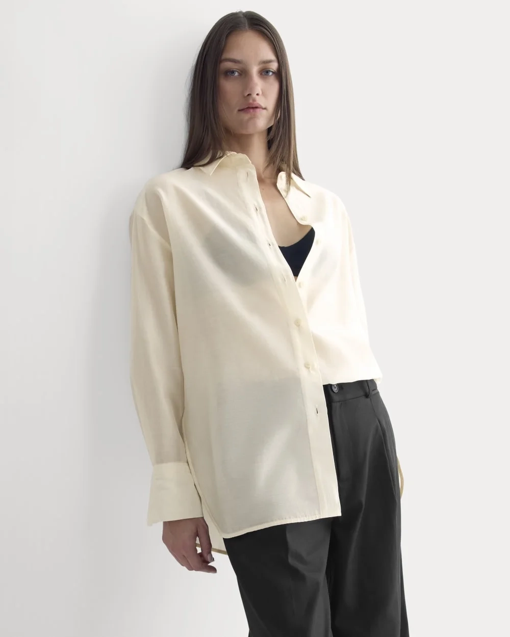 Oversized Shirt in Cotton-Silk Organza | Parchment (2)
