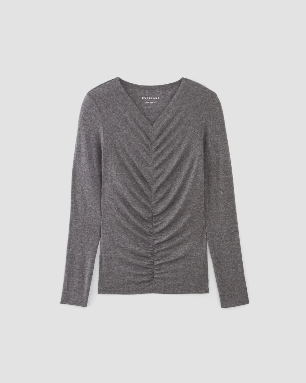 The Ruched V-Neck Tee in Butterluxe | Heather Charcoal (3)