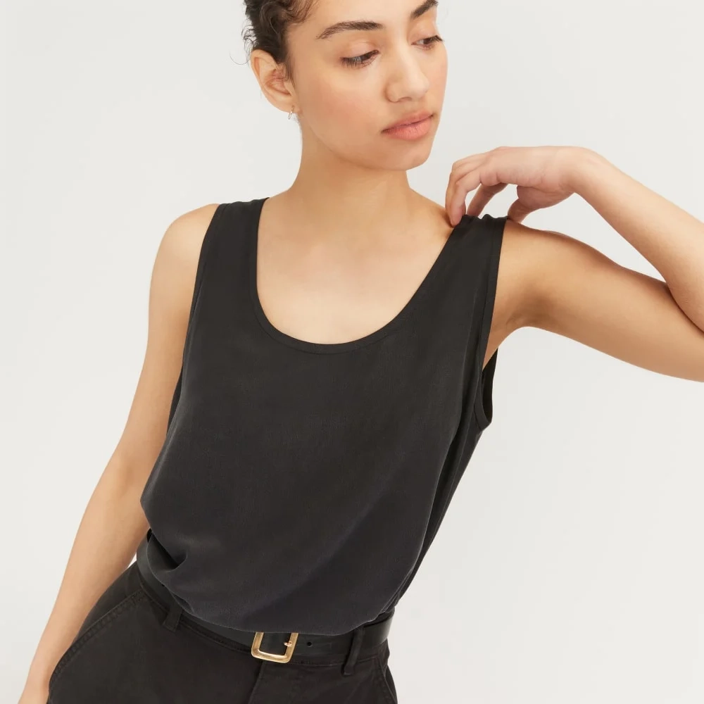 The Scoop Tank in Washable Silk | Black (2)