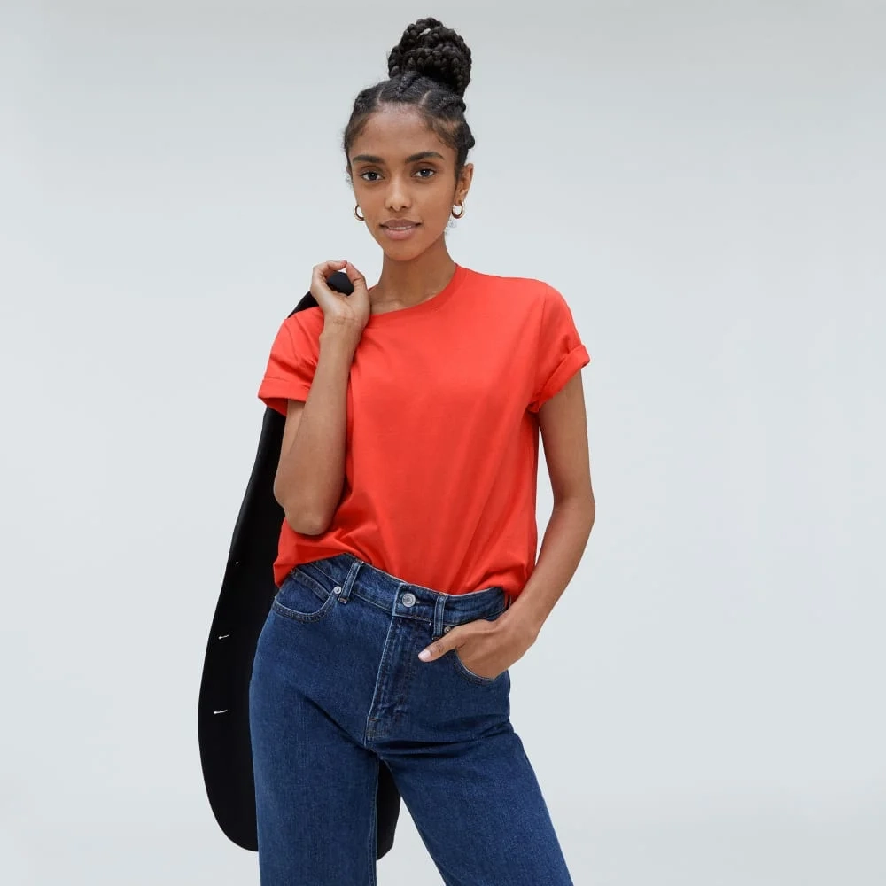 The Box-Cut Tee in Essential Cotton | Red Orange | No Pocket (2)