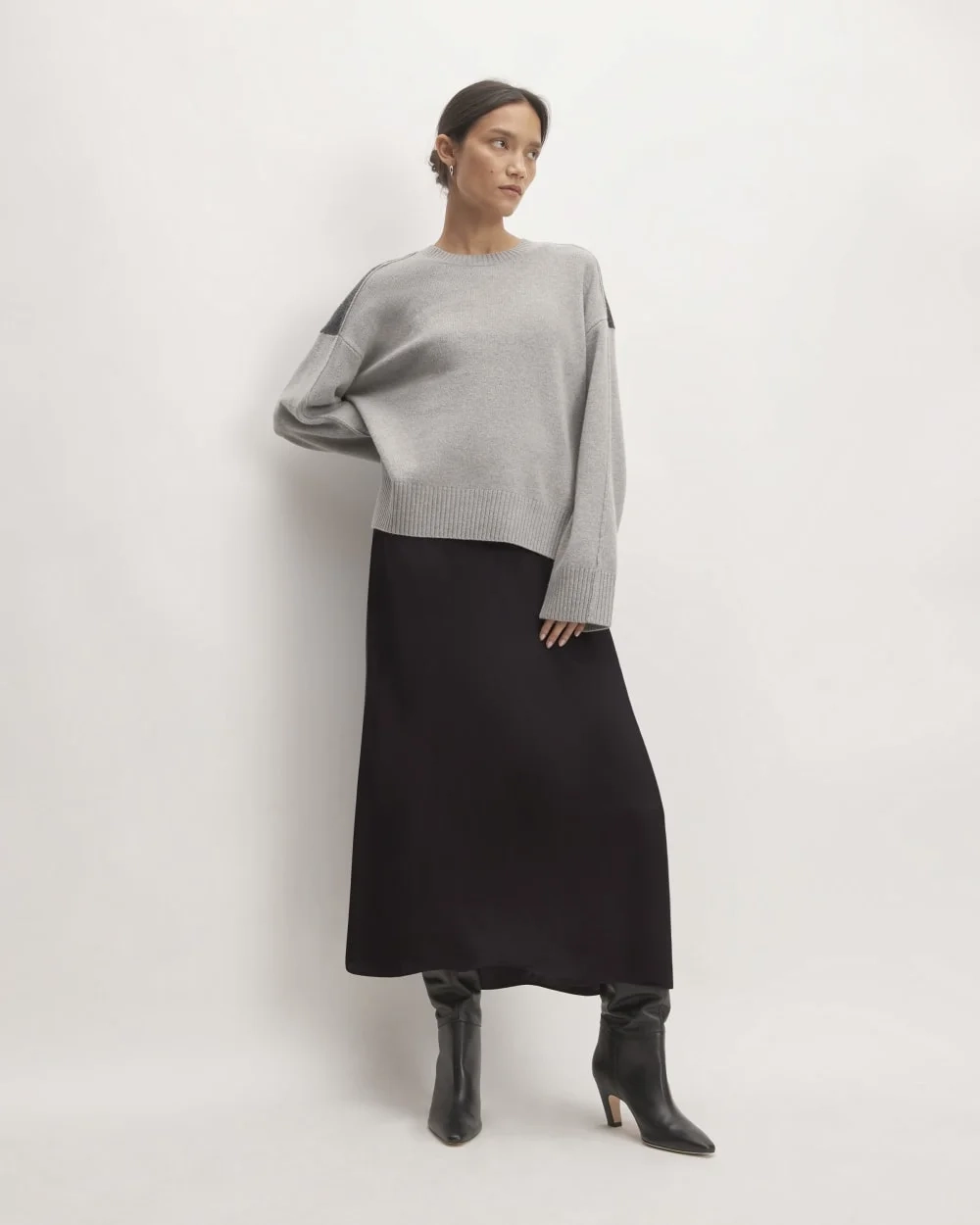 The Hammered Satin Slip Skirt | Black (2)
