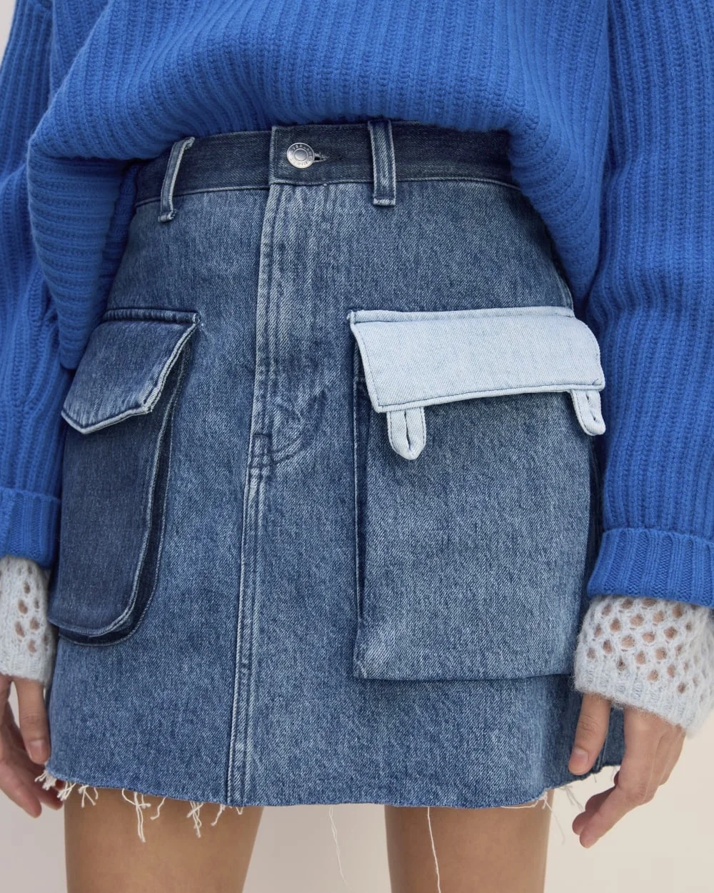 The Everlane x Marques' Almeida Denim Patchwork Mini Skirt | Diamond Blue (3)