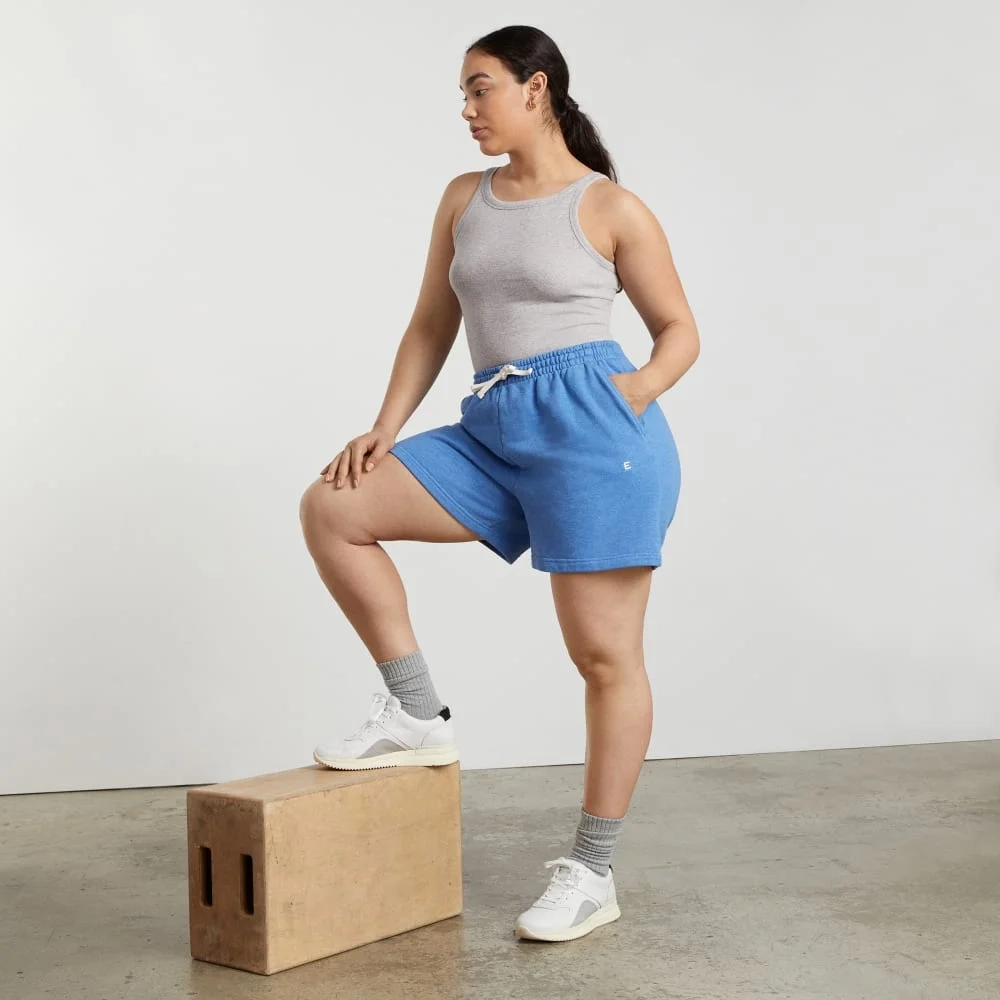 The Track Long Sweatshort | Heathered Denim (2)