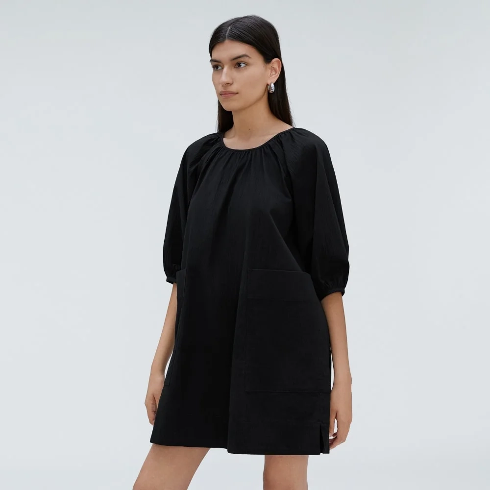 The Seersucker Puff Sleeve Dress | Black (2)