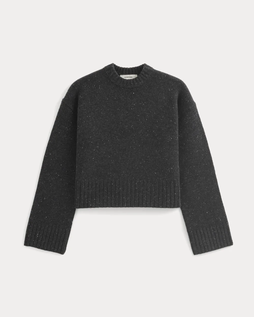 Cropped Boxy Crew in Luxe Merino | Heathered Black Donegal (2)