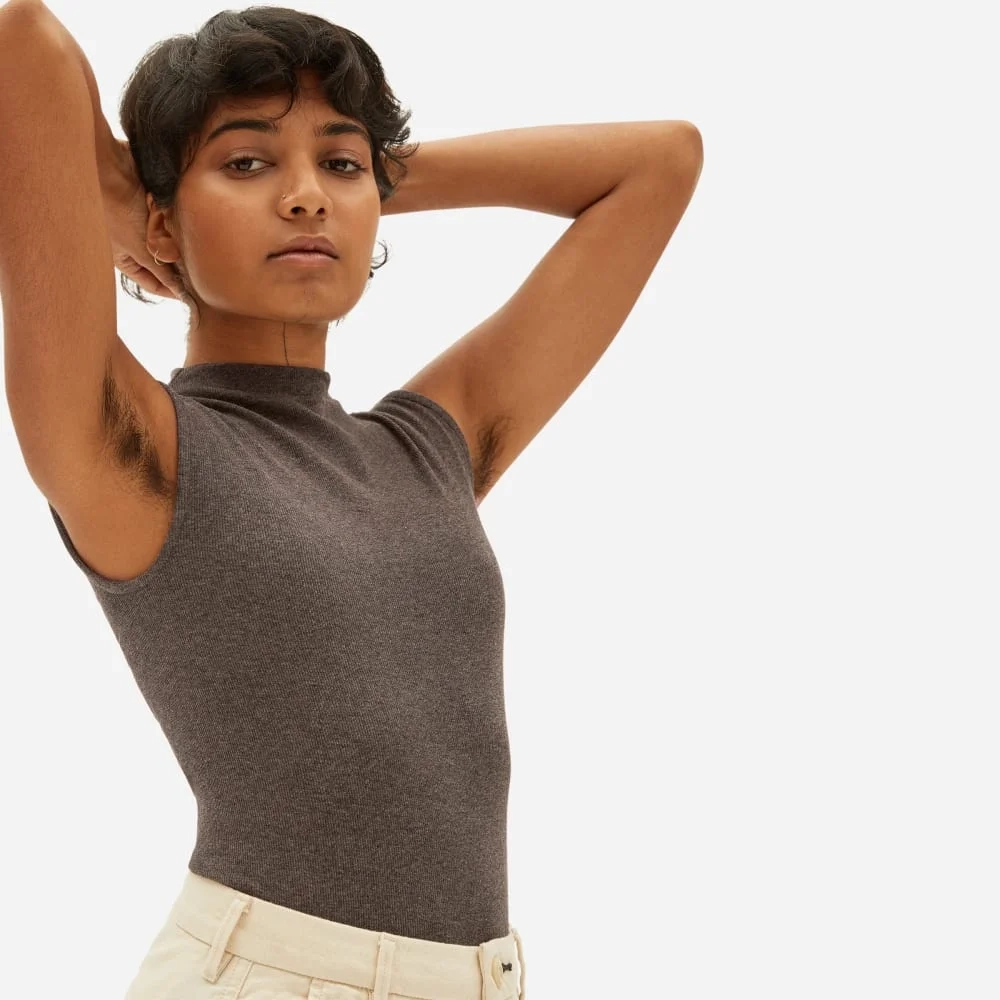 The Pima Micro-Rib Funnel-Neck Tank | Heathered Fatigue (2)