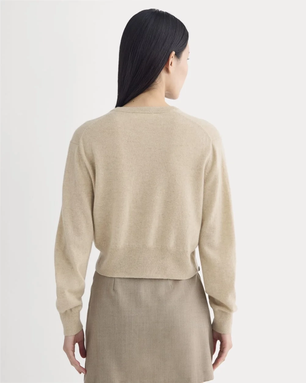 Cashmere Cropped Cardigan | Heather Light Camel (2)