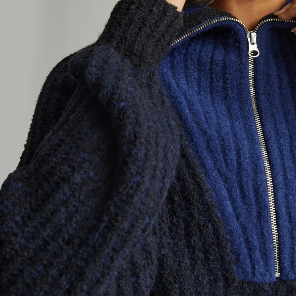 The Luxe Teddy Oversized Half Zip Sweater | Black / Ocean Cavern (2)