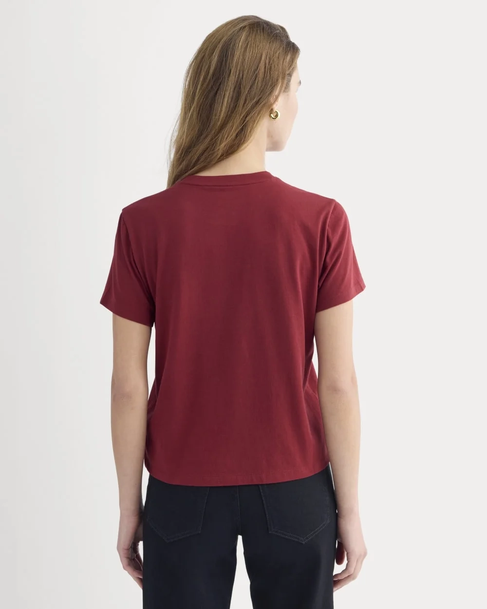 The Box-Cut Tee in Essential Cotton | Merlot | Pocket (3)